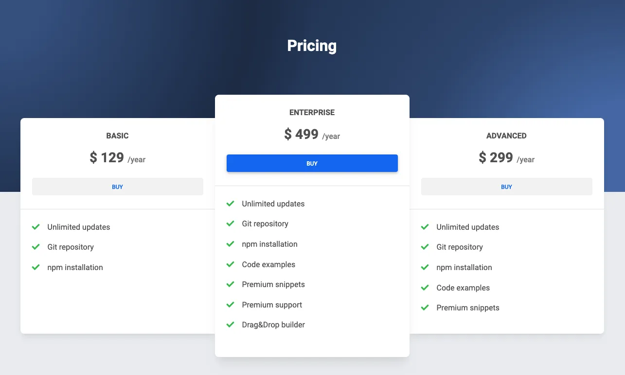 Tailwind eCommerce Pricing Template - Overlapping Cards